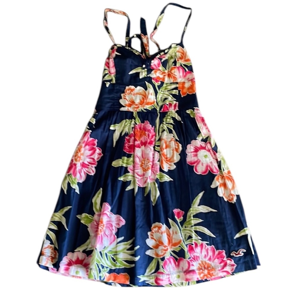 Hollister Y2K navy blue floral halter dress